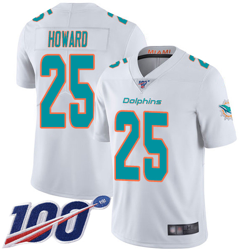 Nike Miami Dolphins 25 Xavien Howard White Men Stitched NFL 100th Season Vapor Limited Jersey